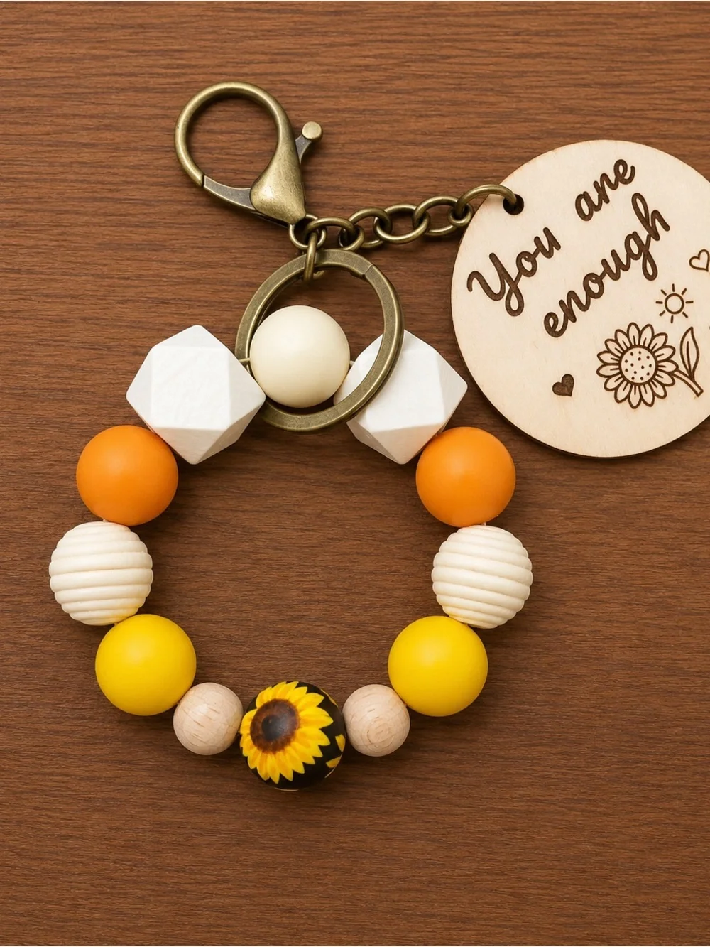 Sunflower Yellow & Orange Silicone Beaded Wristlet | Keyring